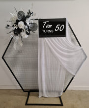 Load image into Gallery viewer, Black hexagonal backdrop &amp; flowers - HIRE ONLY
