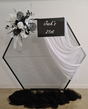 Load image into Gallery viewer, Black hexagonal backdrop &amp; flowers - HIRE ONLY
