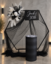 Load image into Gallery viewer, Black &amp; white Blokes Birthday package w wheels cake stand - HIRE ONLY
