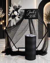 Load image into Gallery viewer, Black &amp; white Blokes Birthday package w wheels cake stand - HIRE ONLY
