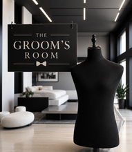 Load image into Gallery viewer, Grooms Preparation Room – Black acrylic board ONLY - HIRE ONLY
