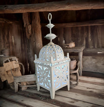 Load image into Gallery viewer, White boho table lantern - SMALL - HIRE ONLY
