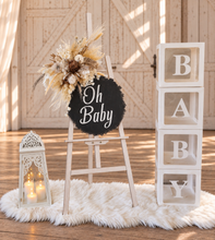 Load image into Gallery viewer, Boho neutral Baby Shower welcome sign &amp; lantern - HIRE ONLY
