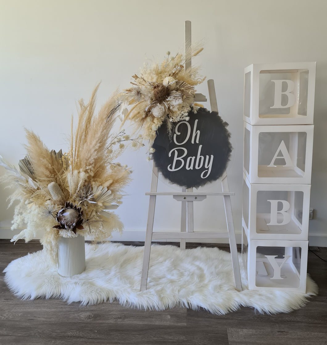 Boho neutral Baby Shower welcome sign & small urn - HIRE ONLY
