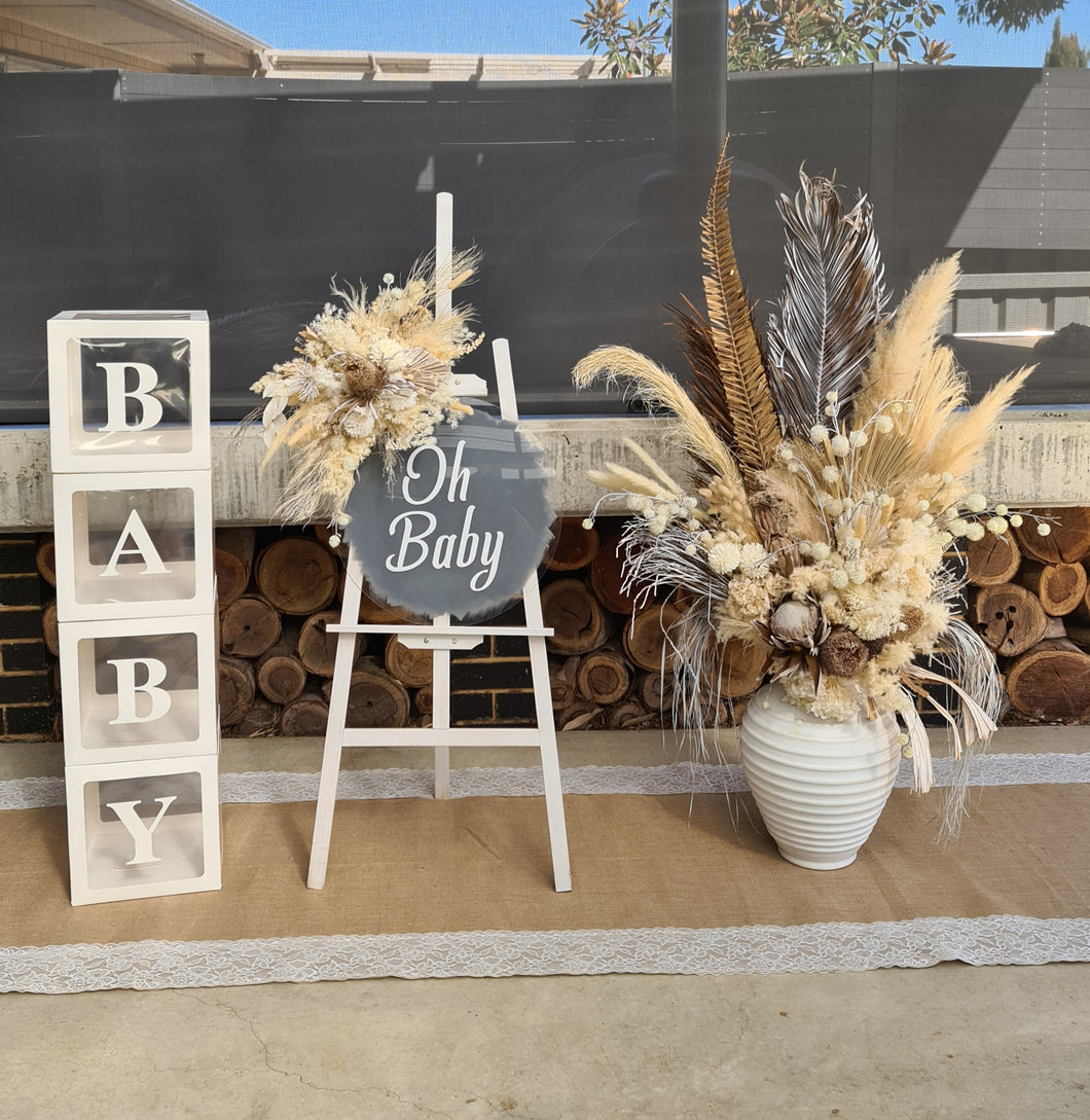 Boho neutral Baby Shower welcome sign & medium urn - HIRE ONLY