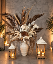 Load image into Gallery viewer, Boho rustic wood lantern - MEDIUM - HIRE ONLY
