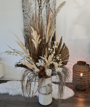 Load image into Gallery viewer, Large Boho Rustic flowers in Ribbed urn  - HIRE ONLY
