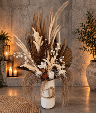Load image into Gallery viewer, Large Boho Rustic flowers in Ribbed urn  - HIRE ONLY
