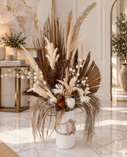 Load image into Gallery viewer, Large Boho Rustic flowers in Ribbed urn  - HIRE ONLY
