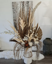 Load image into Gallery viewer, Large Boho Rustic flowers in Ribbed urn  - HIRE ONLY
