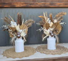 Load image into Gallery viewer, Large Boho rustic flowers in metal urns (milk cans) - HIRE ONLY
