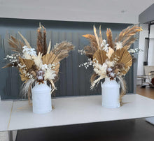 Load image into Gallery viewer, Large Boho rustic flowers in metal urns (milk cans) - HIRE ONLY
