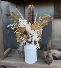 Load image into Gallery viewer, Large Boho rustic flowers in metal urns (milk cans) - HIRE ONLY
