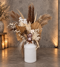 Load image into Gallery viewer, Large Boho rustic flowers in metal urns (milk cans) - HIRE ONLY
