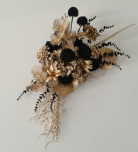 Load image into Gallery viewer, Black &amp; Gold Backdrop Arbour Easel Welcome sign Hanging Flowers - HIRE ONLY
