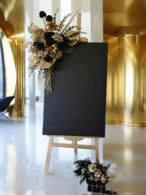 Load image into Gallery viewer, Black &amp; Gold Welcome sing - Flowers &amp; Easel - HIRE ONLY
