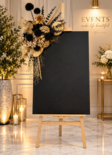 Load image into Gallery viewer, Black &amp; Gold Welcome sing - Flowers &amp; Easel - HIRE ONLY
