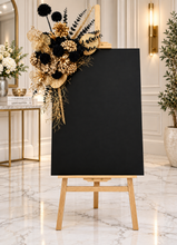 Load image into Gallery viewer, Black &amp; Gold Welcome sing - Flowers &amp; Easel - HIRE ONLY
