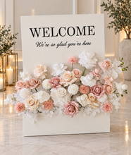 Load image into Gallery viewer, Welcome Flower Box with blush flowers - HIRE ONLY
