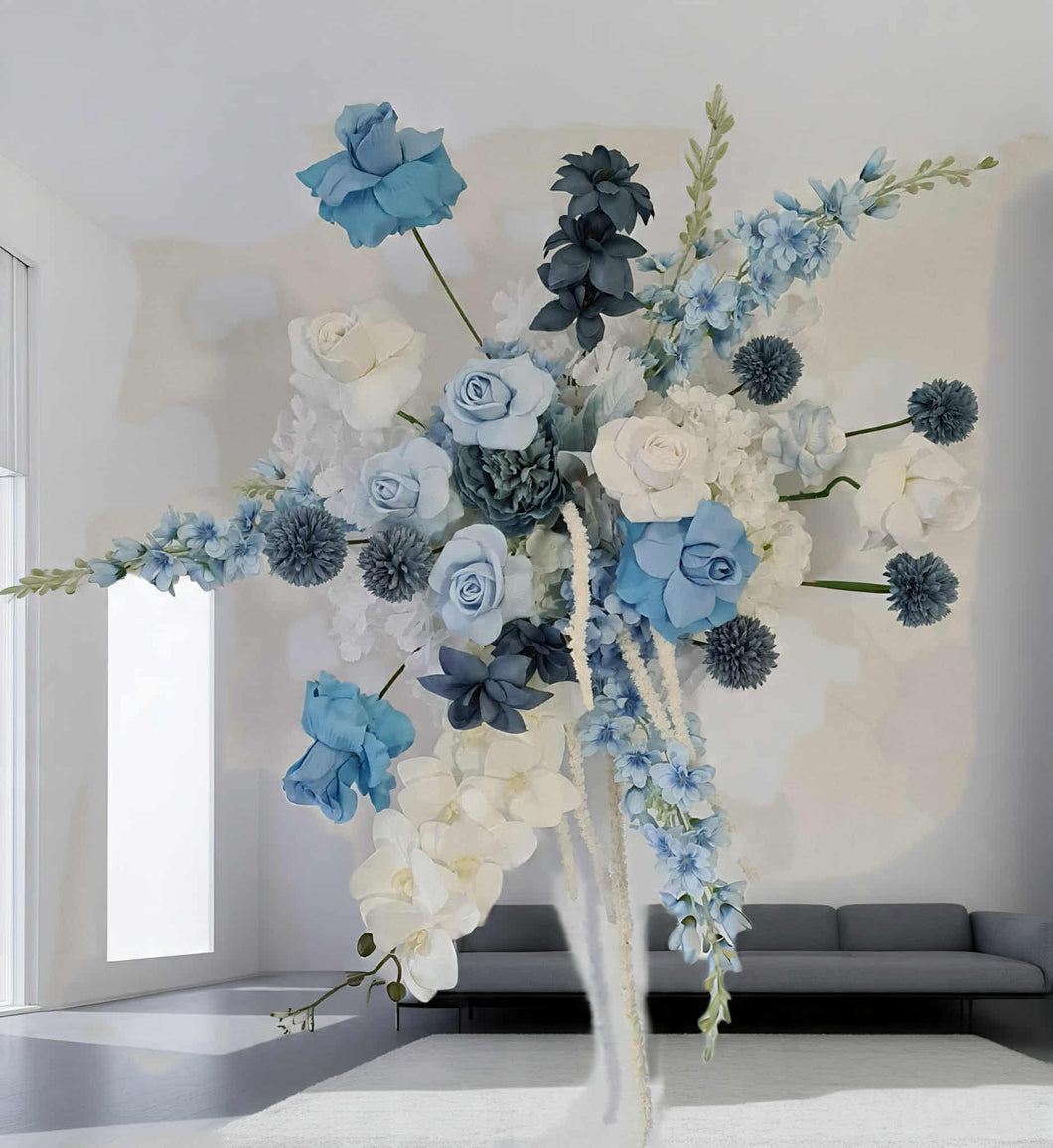 Blue & white hanging flowers for backdrop, arch, arbour - HIRE ONLY