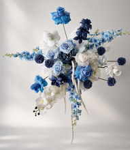 Load image into Gallery viewer, Blue &amp; white hanging flowers for backdrop, arch, arbour - HIRE ONLY
