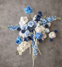 Load image into Gallery viewer, Blue &amp; white hanging flowers for backdrop, arch, arbour - HIRE ONLY
