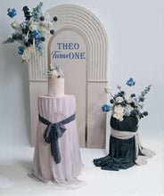 Load image into Gallery viewer, Double arch / backdrop 2 x white blue flowers &amp; plinths Package - HIRE ONLY
