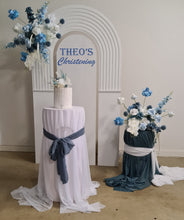 Load image into Gallery viewer, Double arch / backdrop 2 x white blue flowers &amp; plinths Package - HIRE ONLY
