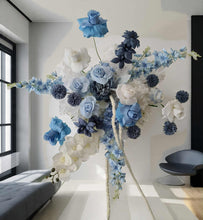 Load image into Gallery viewer, Double arch / backdrop 2 x white blue flowers &amp; plinths Package - HIRE ONLY
