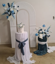 Load image into Gallery viewer, Double arch / backdrop 2 x white blue flowers &amp; plinths Package - HIRE ONLY
