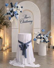 Load image into Gallery viewer, Double arch / backdrop 2 x white blue flowers &amp; plinths Package - HIRE ONLY
