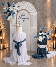 Load image into Gallery viewer, Double arch / backdrop 2 x white blue flowers &amp; plinths Package - HIRE ONLY
