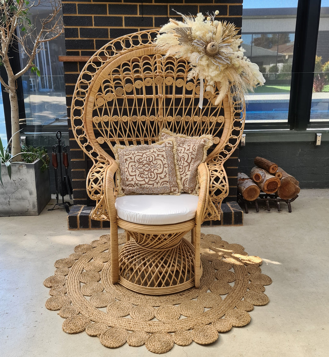 Boho Queen Peacock Chair with chair flowers - HIRE ONLY