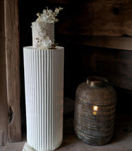 Load image into Gallery viewer, White cement look round ripple plinth - 90cm - HIRE ONLY
