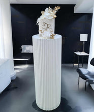 Load image into Gallery viewer, White cement look round ripple plinth - 90cm - HIRE ONLY

