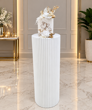 Load image into Gallery viewer, White cement look round ripple plinth - 90cm - HIRE ONLY
