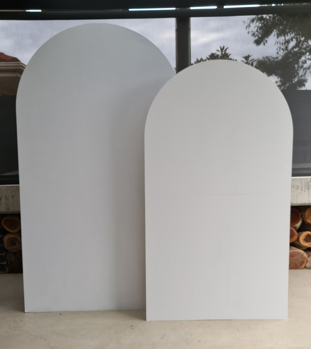 Set of 2 x White arch backdrops (2.1m & 1.8m) - HIRE ONLY