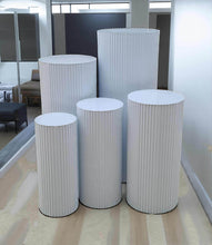 Load image into Gallery viewer, White cylinder ripple plinth cake or flower stand - 75cm - HIRE ONLY
