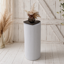 Load image into Gallery viewer, White cylinder ripple plinth cake or flower stand - 50cm - HIRE ONLY
