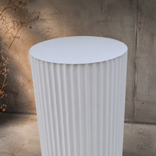 Load image into Gallery viewer, White cylinder ripple plinth cake or flower stand - 50cm - HIRE ONLY
