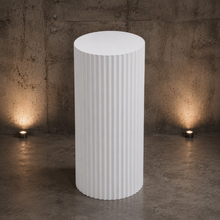 Load image into Gallery viewer, White cylinder ripple plinth cake or flower stand - 50cm - HIRE ONLY

