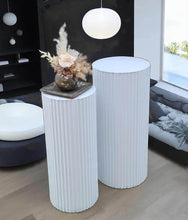 Load image into Gallery viewer, White cylinder ripple plinth cake or flower stand - 55cm - HIRE ONLY
