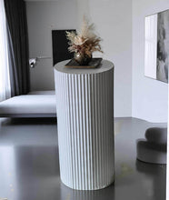 Load image into Gallery viewer, White cylinder ripple plinth cake or flower stand - 55cm - HIRE ONLY
