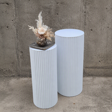 Load image into Gallery viewer, White cylinder ripple plinth cake or flower stand - 55cm - HIRE ONLY
