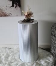 Load image into Gallery viewer, White cylinder ripple plinth cake or flower stand - 55cm - HIRE ONLY
