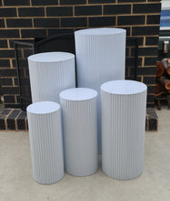 Load image into Gallery viewer, White cylinder ripple plinth cake or flower stand - 55cm - HIRE ONLY
