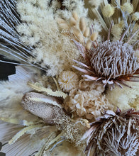 Load image into Gallery viewer, Boho set up Peacock Queen Chair, Chair Flowers &amp; Flowers in urn - HIRE ONLY
