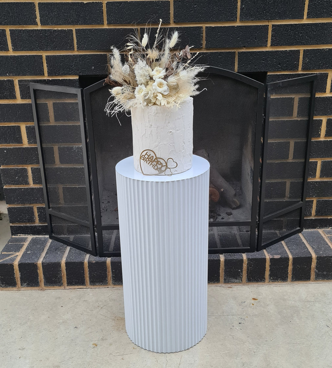 White cylinder ripple plinth cake or flower stand - 60cm - HIRE ONLY