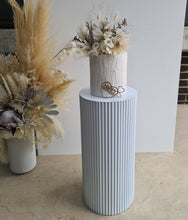 Load image into Gallery viewer, White cylinder ripple plinth cake or flower stand - 60cm - HIRE ONLY
