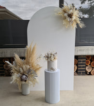Load image into Gallery viewer, White cylinder ripple plinth cake or flower stand - 60cm - HIRE ONLY
